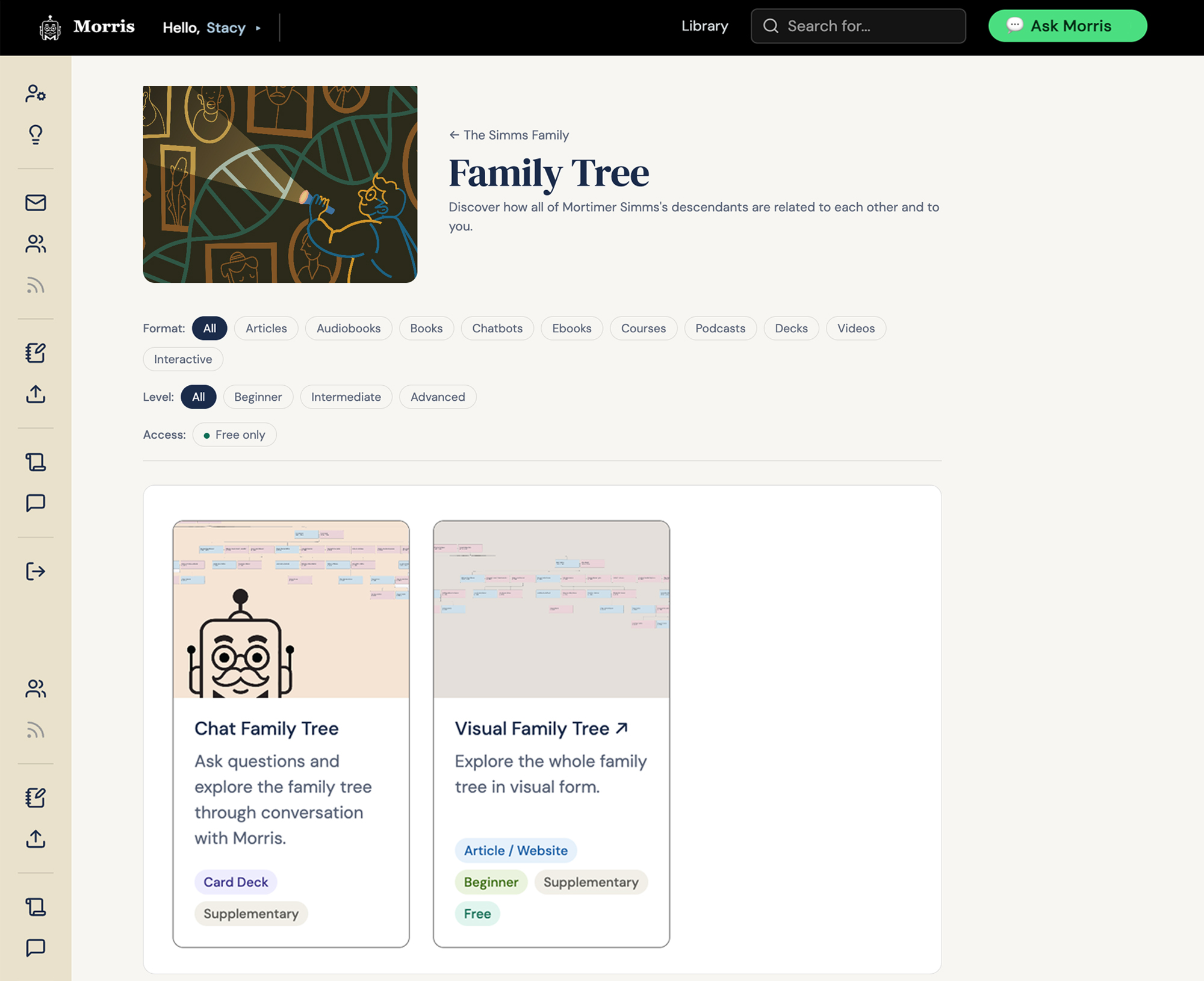 The family-tree diagram in the viewer