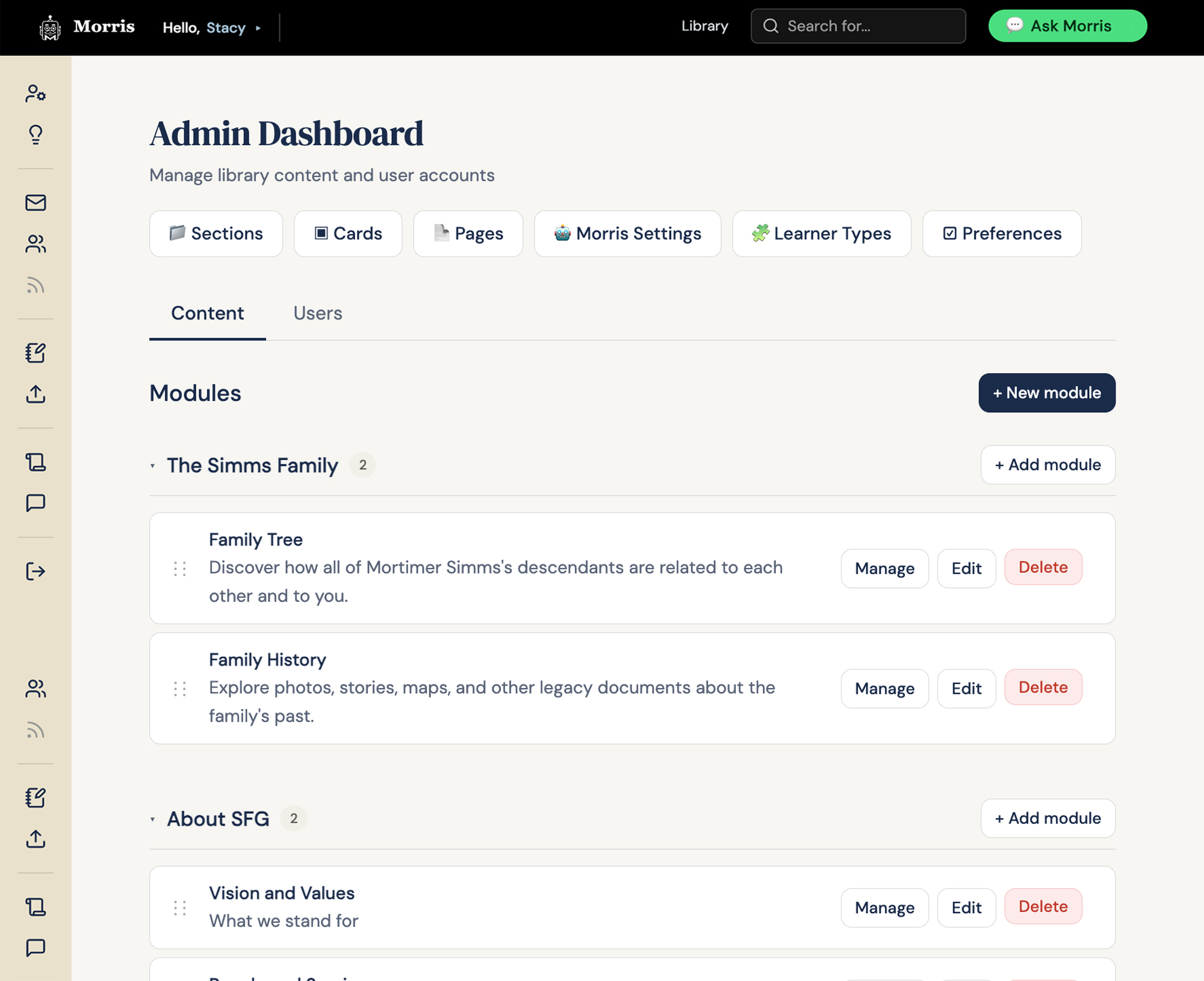 The admin dashboard