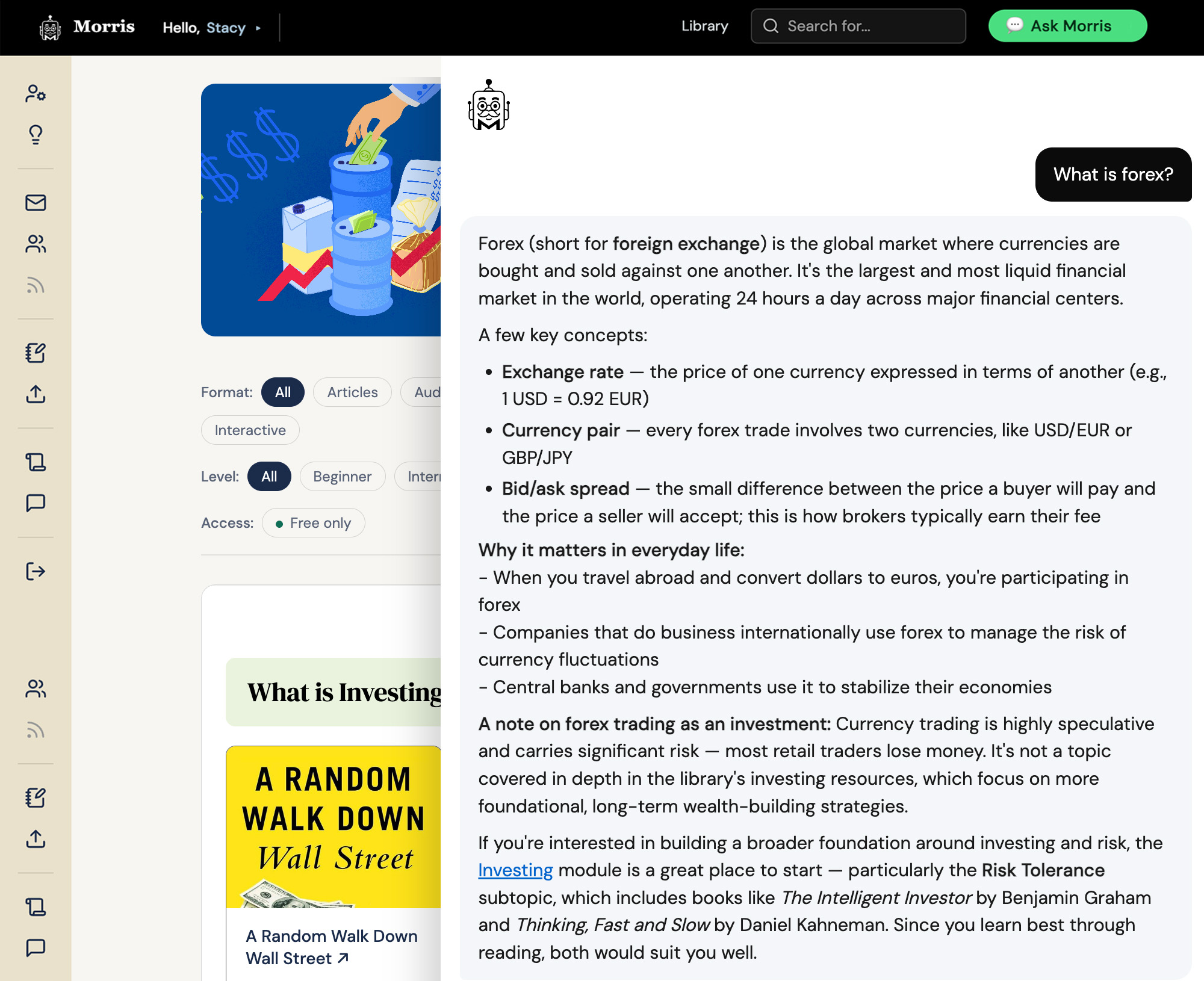 A Morris chat recommending a resource