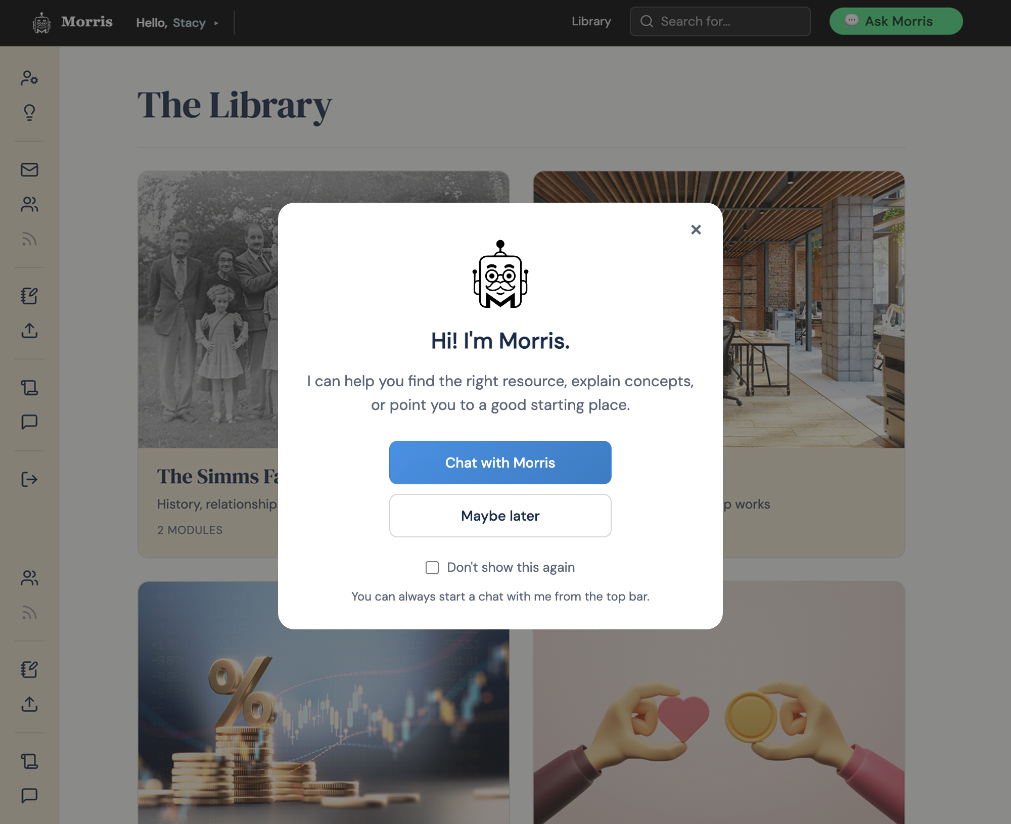The Library with the Morris chat open in front of it