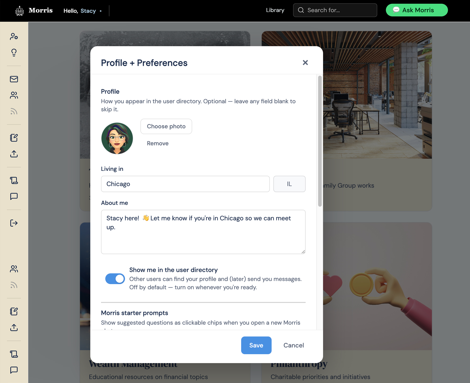 The Profile and Preferences panel